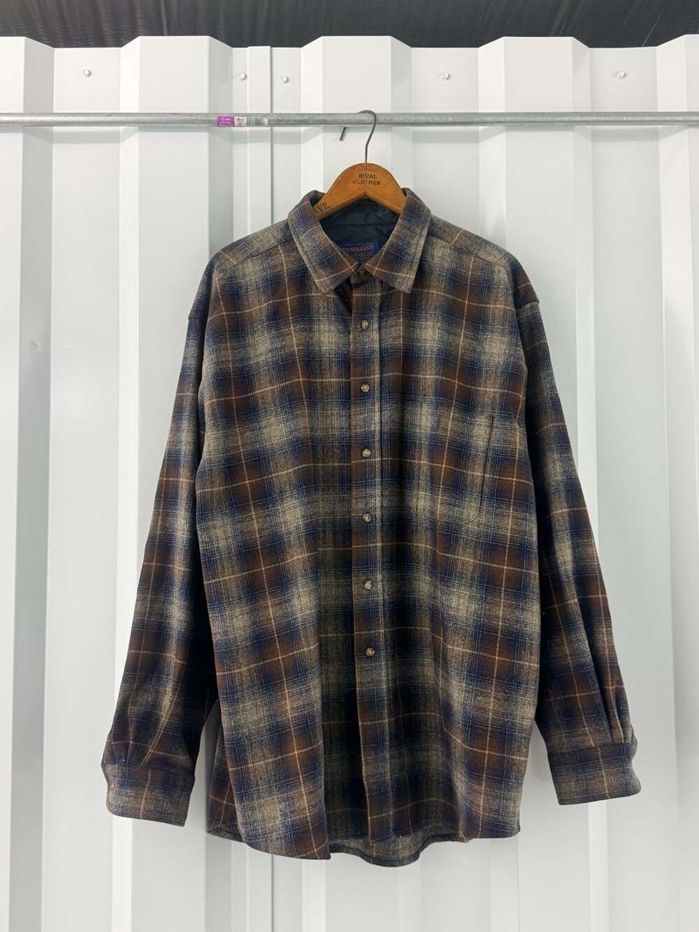 Pendleton Wool Plaid Quilted Lined Button-Down Shirt Jacket Mens XL Brown Blue